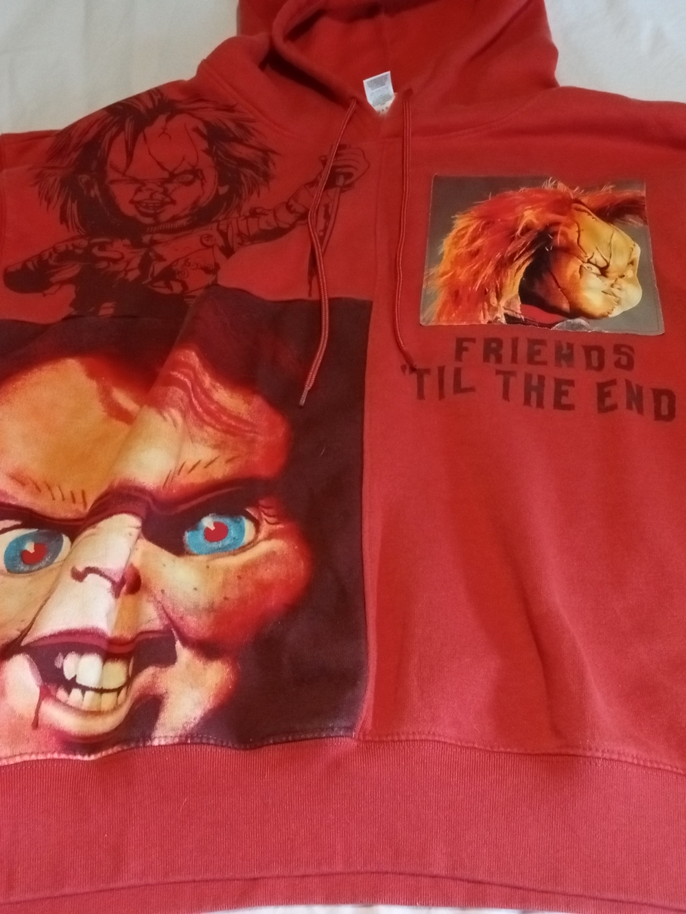 Red Graphic Pullover Hoodie with 'Friends Til The End' Chucky Print